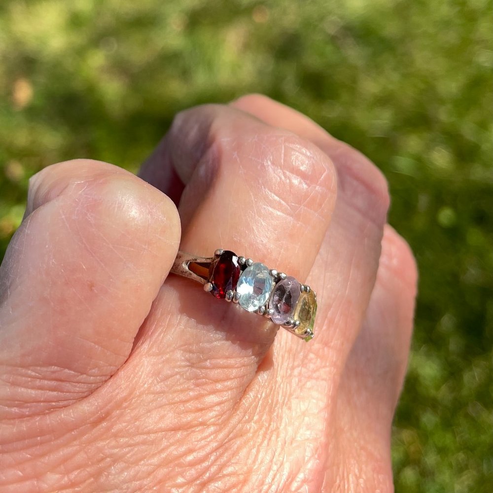 Sterling and Semi Precious Stone Rainbow Ring 6 - Picture 5 of 13